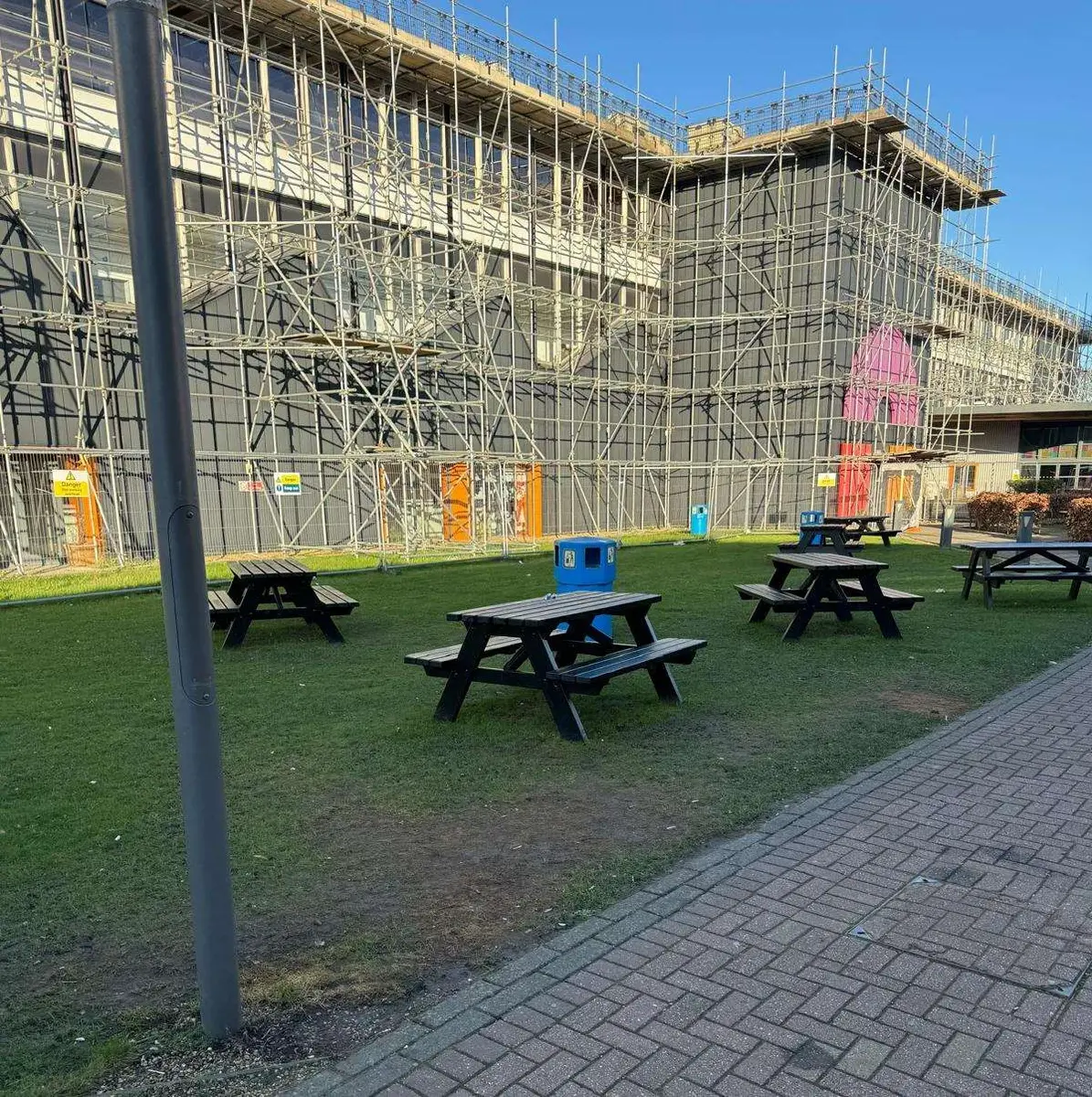 Scaffolded exterior of the Norwich Building at City College Norwich