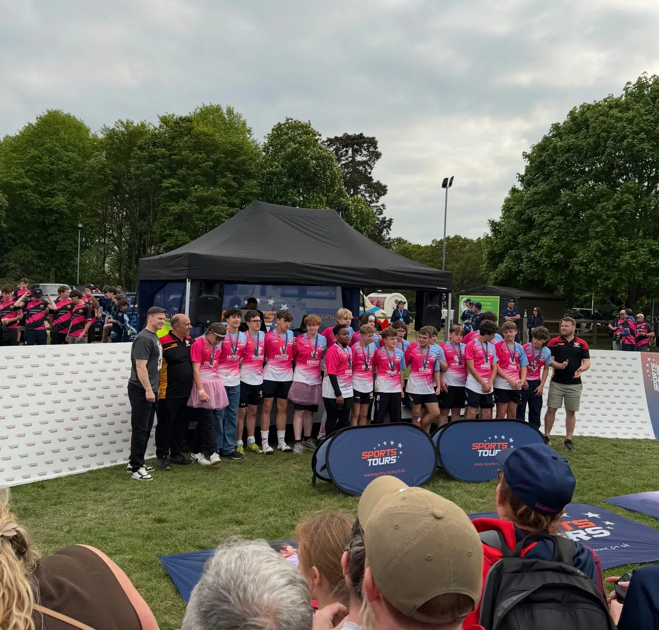Medal presentation at a youth rugby tournament